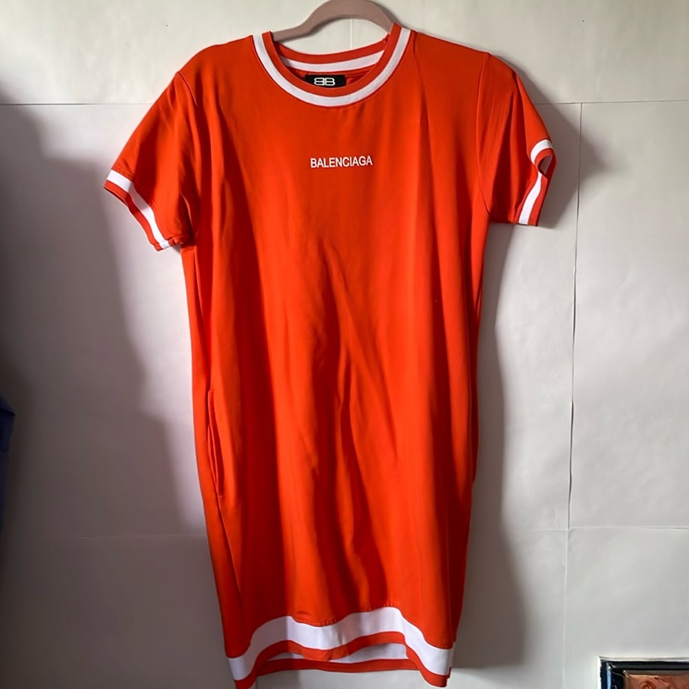 Real Belenciaga Bright Orange Simple Dress For Summer